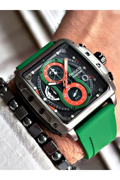 Ferrucci Yeşil Renk Fonksiyonlar Aktif Spor Erkek Kol Saati + BİLEKLİK HEDİYELİ - Resim 3