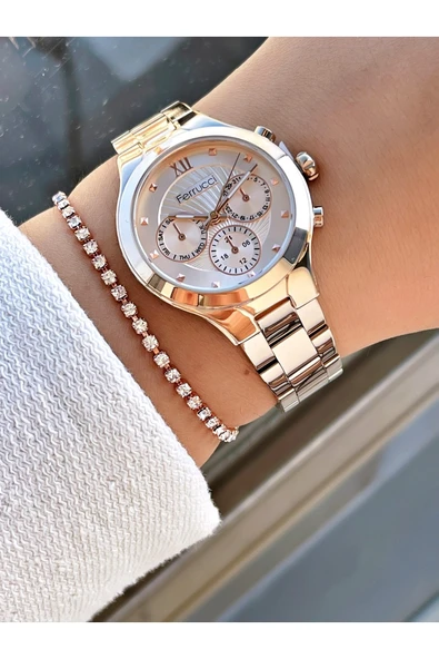 Ferrucci Rose Gold Renk Çelik Kordon Sade Model Kadın Kol Saati - Resim 4