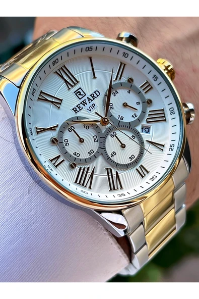 Reward Altın Gümüş Renk Roma Rakamlı Fonksiyonlar Aktif Çelik Kordon Erkek Kol Saati ürün görseli 1