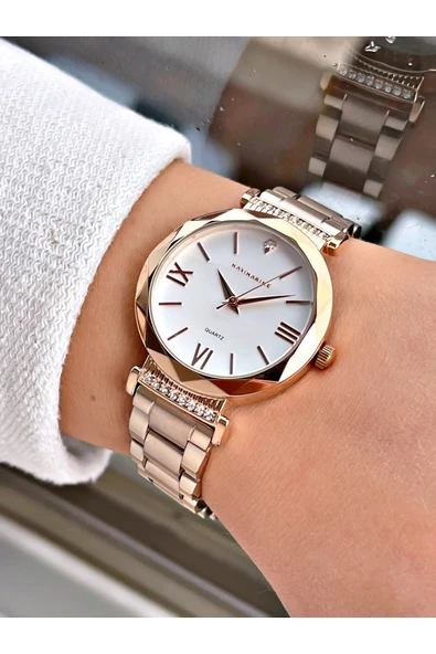 Navimarine Rosegold Renk Çelik Kordon Kadın Kol Saati Bileklik Hediyeli - Resim 2