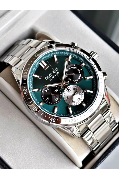Ferrucci Gümüş Renk Fonksiyonlar Aktif Spor Çelik Kordon Erkek Kol Saati + BİLEKLİK ürün görseli 1