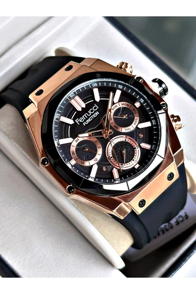 Ferrucci Siyah Silikon Kordon Fonksiyonlu Spor Garantili Erkek Kol Saati + BİLEKLİK ürün görseli 1