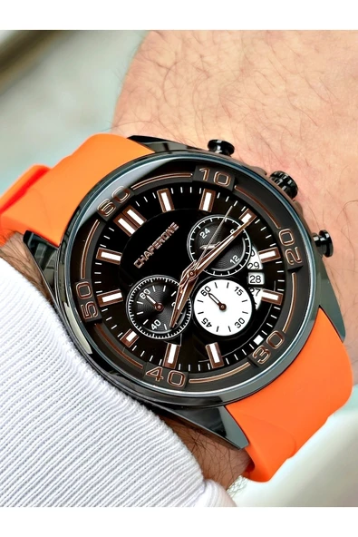 Chaperone Turuncu Renk Silikon Kordon Spor Erkek Kol Saati Bileklik Hediyeli By Reward - Resim 4