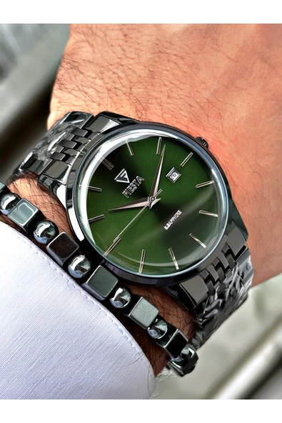 Fiesta Siyah Renk Bombeli Safir Cam Lüx Çelik Erkek Kol Saati + BİLEKLİK HEDİYELİ - Resim 5