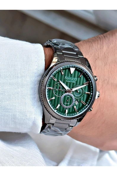Ferrucci Füme Renk Renk Fonksiyonlar Aktif Çelik Erkek Kol Saati + BİLEKLİK HEDİYELİ - Resim 2