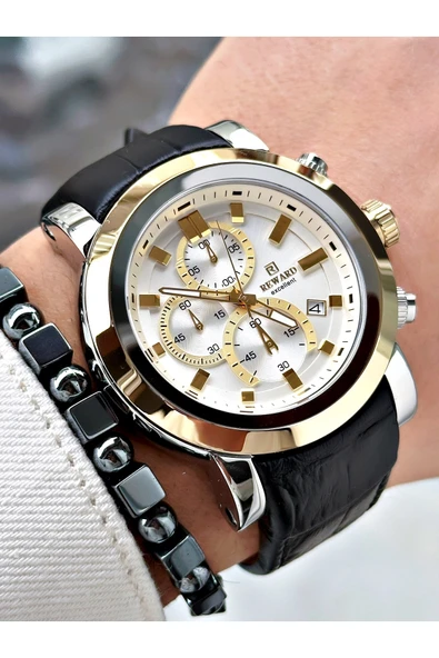 Reward Siyah Renk Çelik Kasa Fonksiyonlu Business Deri Kordon Erkek Kol Saati + BİLEKLİK - Resim 3