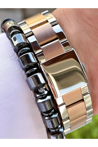 Ferrucci Rose Gold Gümüş Siyah Kadran Fonksiyonlar Aktif Erkek Kol Saati + Bileklik Hediyeli - Resim 4