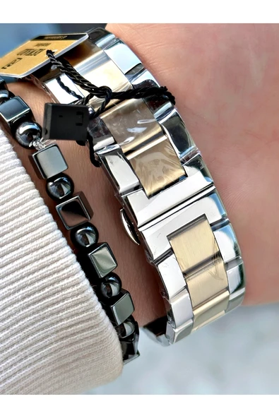 Reward Altın Gümüş Renk Fonksiyonlu Çelik Kordon Erkek Kol Saati + BİLEKLİK HEDİYELİ - Resim 4