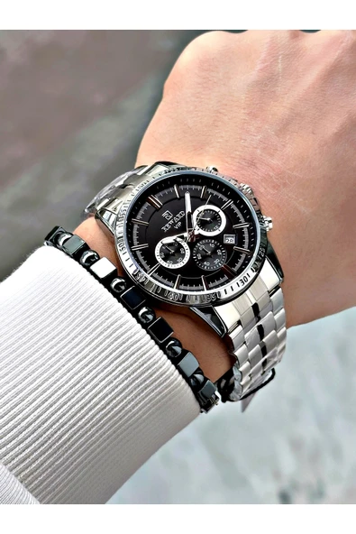 Reward Gümüş Renk Fonksiyonlar Aktif Ortası Şeritli Çelik Kordon Erkek Kol Saati + BİLEKLİK - Resim 2