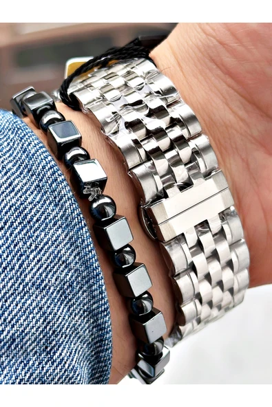 Reward Gümüş Renk Spor Garantili Çelik Kordon Erkek Kol Saati + BİLEKLİK - Resim 4