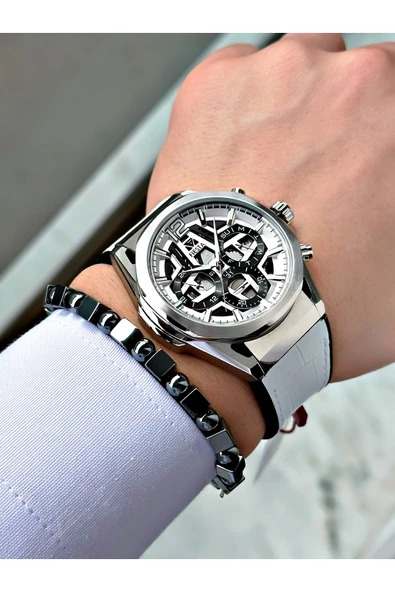 Fiesta Siyah Renk Fonksiyonlu Çelik Kasa Spor Deri Silikon Erkek Kol Saati + BİLEKLİK - Resim 2