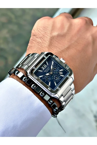 Ferrucci Gümüş Renk Kare Fonksiyonlar Aktif  Erkek Kol Saati + BİLEKLİK - Resim 3