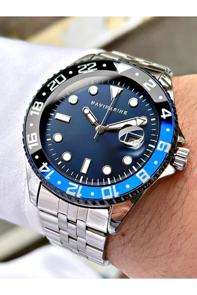 Navimarine Gümüş Renk Çelik Kordon Erkek Kol Saati Bileklik Hediyeli ürün görseli 1