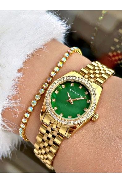 Navimarine Altın Renk Çelik Kordon Kadın Kol Saati + Bileklik ürün görseli 1