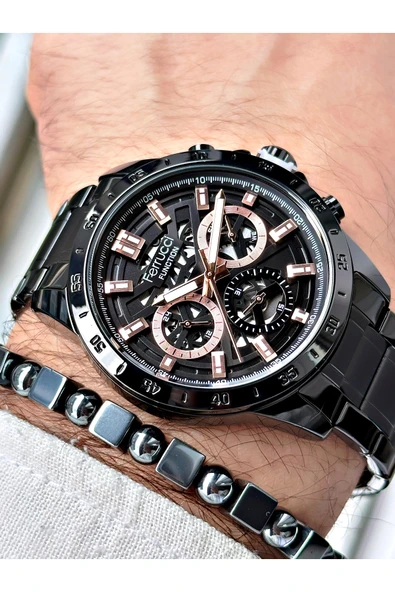 Ferrucci Siyah Renk Fonksiyonlar Aktif Çelik Kordon  Erkek Kol Saati + BİLEKLİK HEDİYELİ - Resim 4