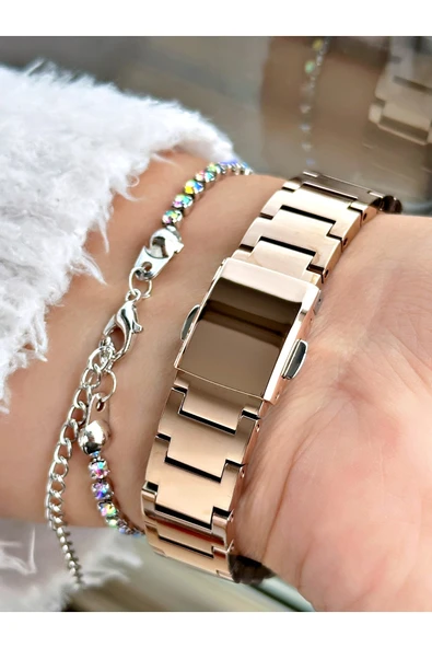 Ferrucci Rose Gold Renk Taşlı Model Sade  Kadın Kol Saati + BİLEKLİK - Resim 3