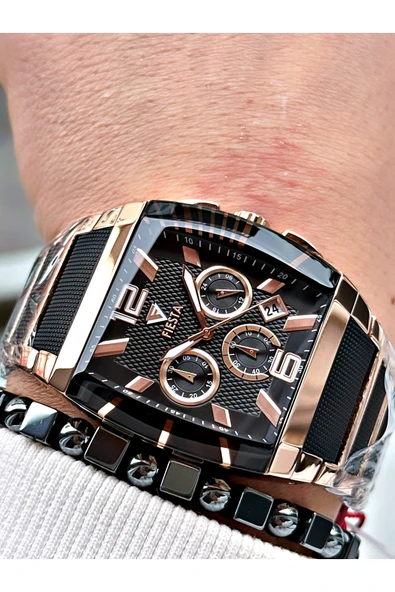 Fiesta Siyah Renk Kare Aynalı Model Çelik Business Erkek Kol Saati + BİLEKLİK ürün görseli 1