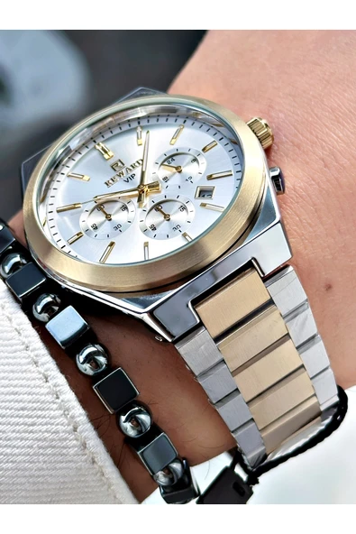 Reward Altın Gümüş Renk Fonksiyonlar Aktif Çelik Kordon Erkek Kol Saati + BİLEKLİK - Resim 4