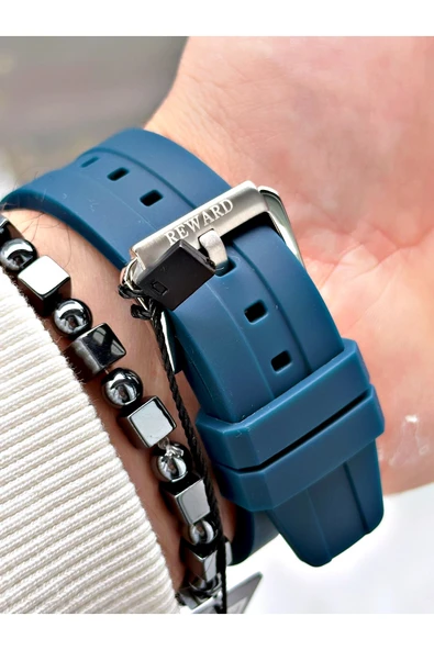 Reward Lacivert Renk Silikon Spor Çelik Kasa Business Erkek Kol Saati + BİLEKLİK - Resim 4