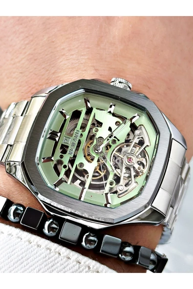 Reward Gümüş Renk Otomatik İskelet Kare Model Mekanizma Erkek Kol Saati + BİLEKLİK ürün görseli 1
