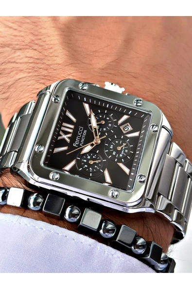 Ferrucci Gümüş Renk Kare Fonksiyonlar Aktif  Erkek Kol Saati + BİLEKLİK - Resim 2