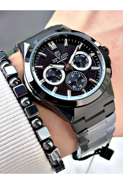 Reward Siyah Renk Fonksiyonlu Büyük Kasa Erkek Kol Saati + BİLEKLİK HEDİYELİ - Resim 3