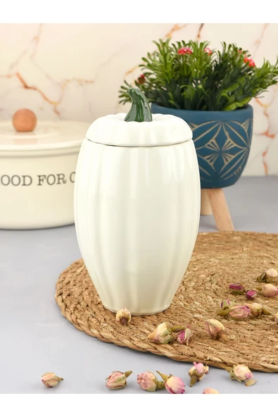 Sezka Life Seramik Beyaz Kabak Kavanoz,Baharatlık,Şekerlik ürün görseli 1