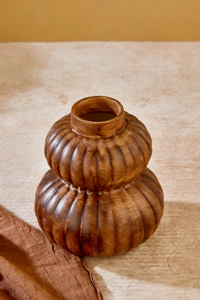 Akkoyunlu home Bal Kabağı Modern Dekoratif Pinterest Vazo Seramik Şık Dekorasyon Çiçeklik Vazo Kahve - Resim 5