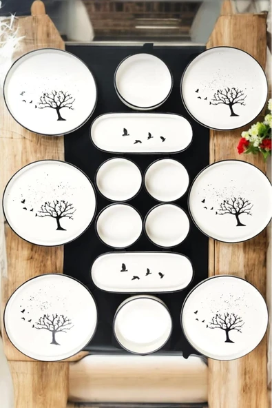 Sezka Life Ardıç Ağacı 14 Parça Seramik Kahvaltı Takımı 6 kişilik Kahvaltı Seti Lüx Seramik - Resim 2