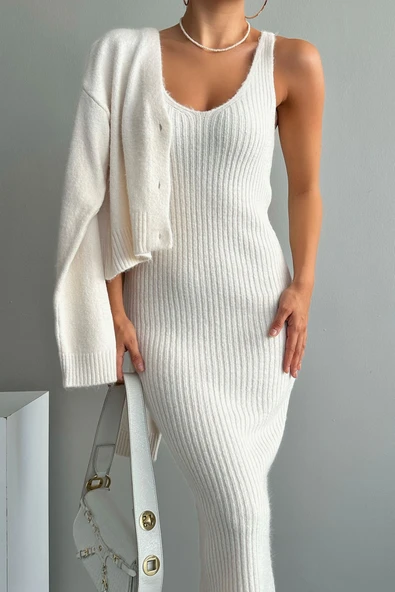 İnce Askılı Midi Boy ve Hırkalı Triko Takım ürün görseli