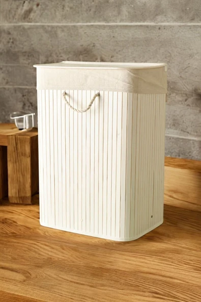 Sezka Life Çamaşır Sepeti Beyaz Hasır Çamaşır Sepeti 30x40x60 ürün görseli 1