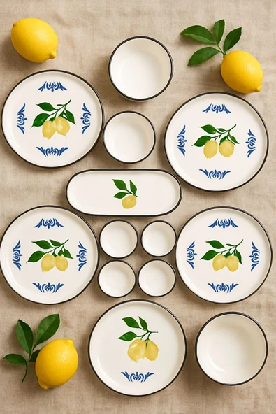 Sezka Life Limon Serisi 14 Parça Seramik Kahvaltı Takımı 6 kişilik Kahvaltı Seti Lüx Seramik ürün görseli 1