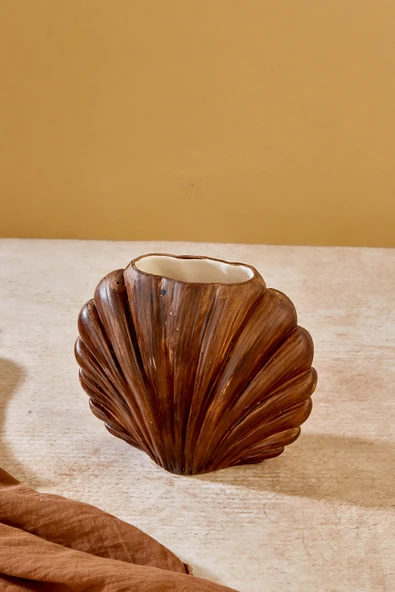 Akkoyunlu home İstiridye Modern Dekoratif Pinterest Vazo Seramik Şık Dekorasyon Çiçeklik Vazo(Kahve) - Resim 5