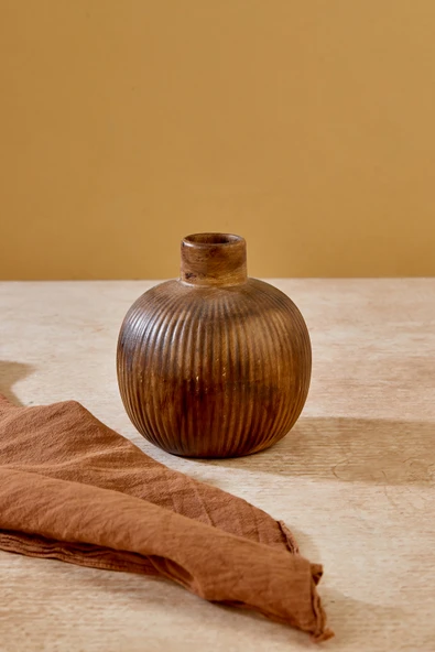 Akkoyunlu home Çizgili Top Dekoratif Pinterest Vazo Seramik Şık Dekorasyon Çiçeklik Vazo(Kahve-12cm) - Resim 4