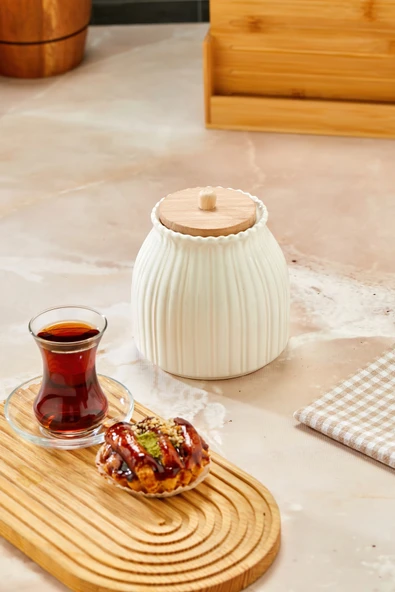 Sezka Life Papatya Vakumlu Ahşap Kapaklı Kavanoz Seti Baharatlık Kavanoz - Resim 2