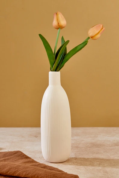 Akkoyunlu home 2'li Çizgili Dekoratif Pinterest Vazo Seramik Şık Dekorasyon Vazo Seti (Kahve-Beyaz) - Resim 7