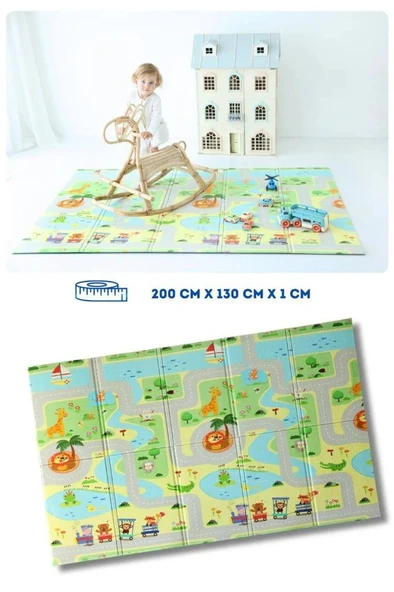 Coolmats Katlanabilir Oyun Matı, Tek Taraflı Çocuk Oyun Halısı Aktivite Oyun Alanı - Yeşil Parkur - Resim 5