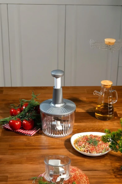 Sezka Life Solingen 5 Bıçaklı Manuel Doğrayıcı El Rondosu Gri El Blenderi El Basmalı Rondo - Resim 2