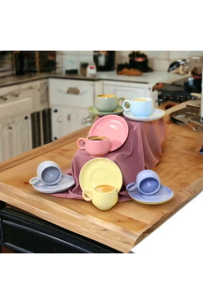 Akkoyunlu home Renkli 12 Parça Lüx Seramik Kahve Fincan Takımı, Türk Kahvesi Fincanı - Resim 2