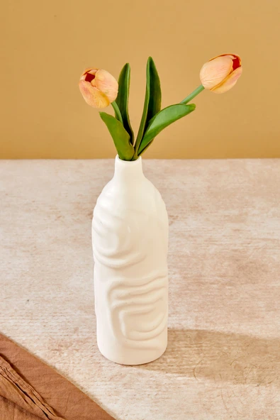 Akkoyunlu home Dalgalı Dekoratif Pinterest Vazo Seramik Şık Dekorasyon Vazo Seti (Beyaz) 24 cm - Resim 2