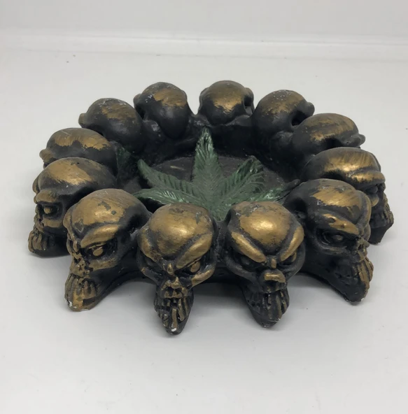 LEBRONEskitme Altın Renk Kuru kafalı içi  Yapraklı Dekoratif Küllük Biblosu - Resim 2