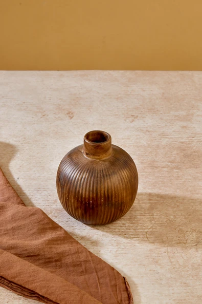 Akkoyunlu home Çizgili Top Dekoratif Pinterest Vazo Seramik Şık Dekorasyon Çiçeklik Vazo(Kahve-12cm) - Resim 5