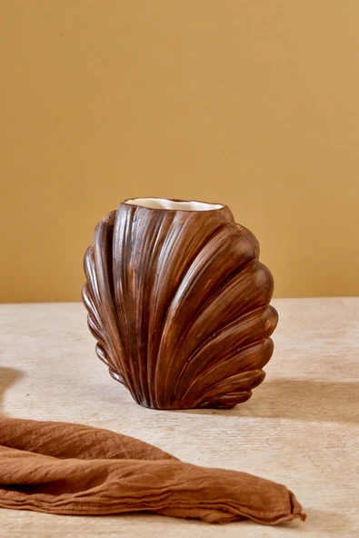 Akkoyunlu home İstiridye Modern Dekoratif Pinterest Vazo Seramik Şık Dekorasyon Çiçeklik Vazo(Kahve) - Resim 6