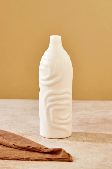 Akkoyunlu home Dalgalı Dekoratif Pinterest Vazo Seramik Şık Dekorasyon Vazo Seti (Beyaz) 24 cm - Resim 4