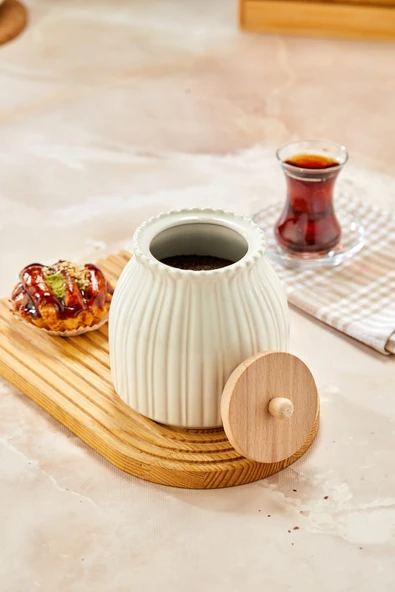 Sezka Life Papatya Vakumlu Ahşap Kapaklı Kavanoz Seti Baharatlık Kavanoz - Resim 7