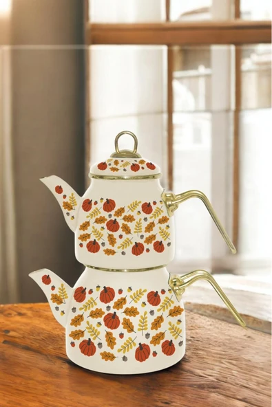 Sezka Life Pumpkin Desenli Emaye Çaydanlık Takımı ürün görseli