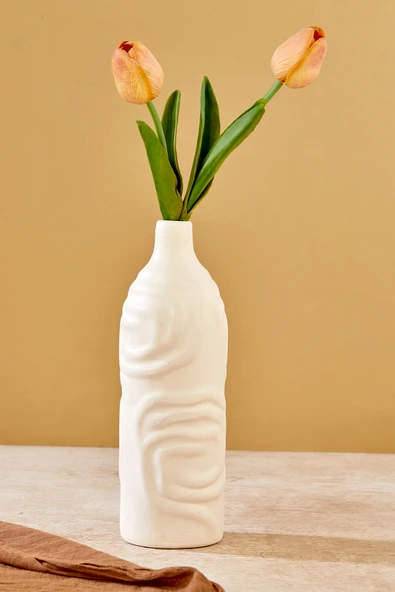 Akkoyunlu home Dalgalı Dekoratif Pinterest Vazo Seramik Şık Dekorasyon Vazo Seti (Beyaz) 24 cm ürün görseli 1