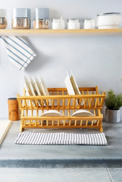 Akkoyunlu home Bambu Bulaşıklık Tabaklık 2 Katlı Katlanabilir Tabaklık (47 cm 32 cm ) ürün görseli 1