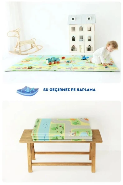 Coolmats Katlanabilir Oyun Matı, Tek Taraflı Çocuk Oyun Halısı Aktivite Oyun Alanı - Yeşil Parkur - Resim 3