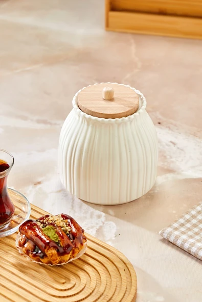 Sezka Life Papatya Vakumlu Ahşap Kapaklı Kavanoz Seti Baharatlık Kavanoz ürün görseli 1